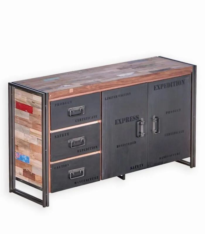 Bahuts & Vaisseliers|Cocktail Scandinave Bahut bois de bateau & métal 2 portes SAMBA
