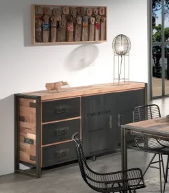 Bahuts & Vaisseliers|Cocktail Scandinave Bahut bois de bateau & métal 2 portes SAMBA