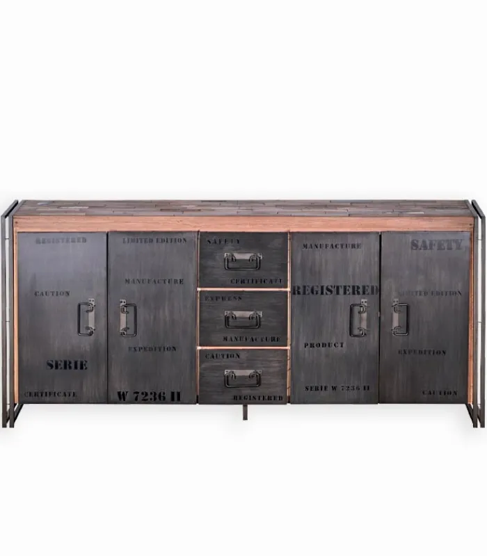 Bahuts & Vaisseliers|Cocktail Scandinave Bahut bois de bateau & métal 4 portes SAMBA