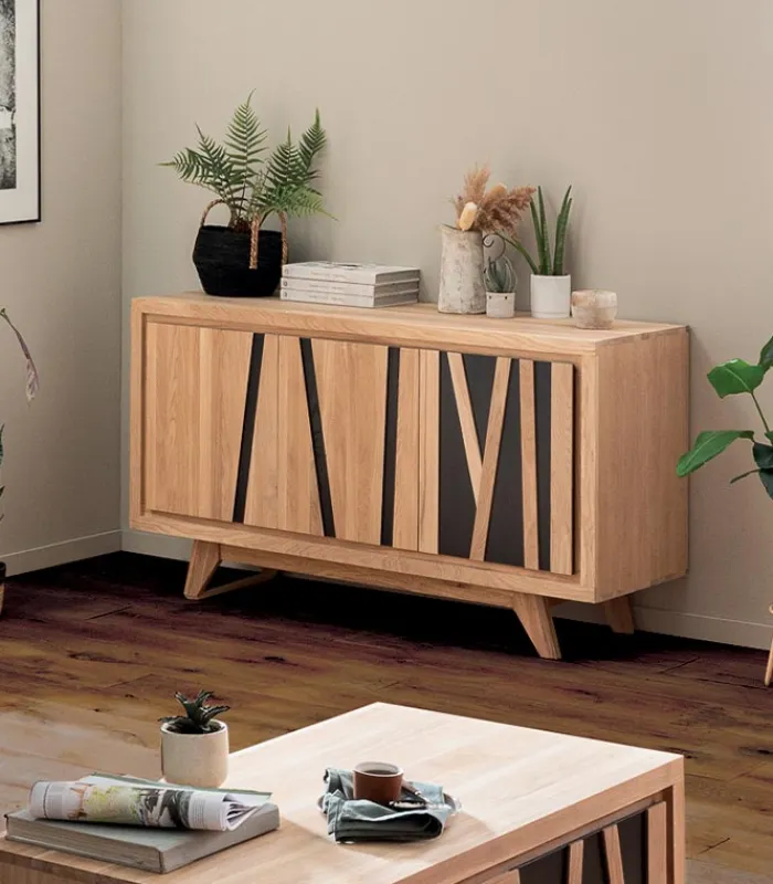 Bahuts & Vaisseliers|Cocktail Scandinave Bahut chêne blanchi 3 portes BAMBOO