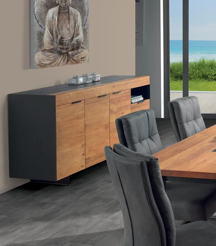 Bahuts & Vaisseliers|Cocktail Scandinave Bahut chêne huilé 3 portes ONTARIO