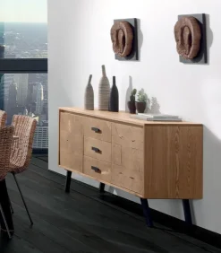 Bahuts & Vaisseliers|Cocktail Scandinave Bahut frêne massif brossé 2 portes OREGON
