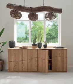 Bahuts & Vaisseliers|Cocktail Scandinave Bahut frêne massif 4 portes WAVE