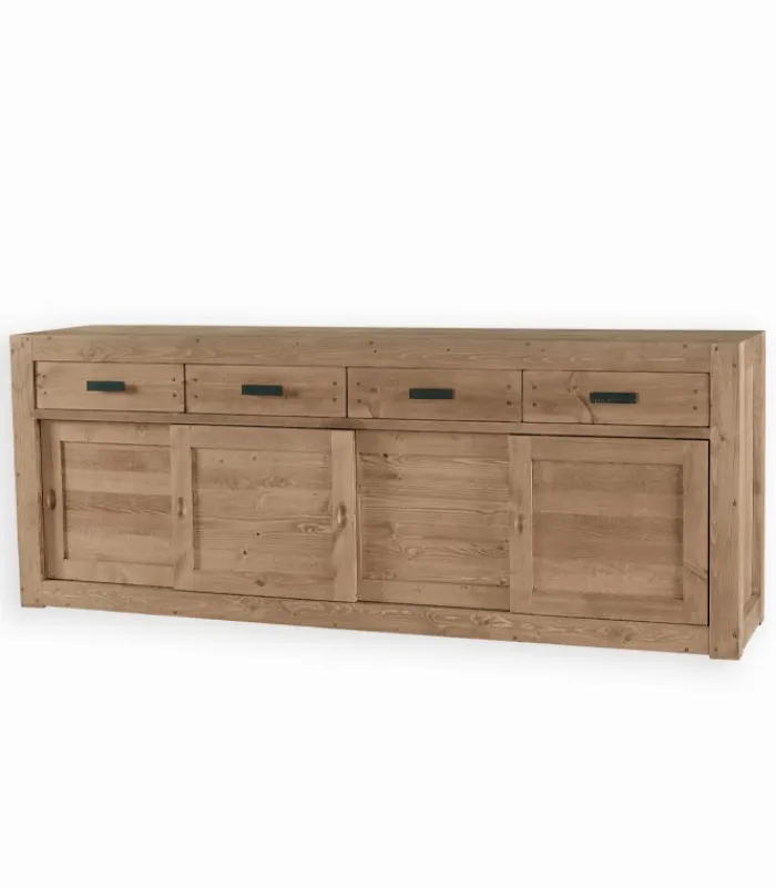 Bahuts & Vaisseliers|Cocktail Scandinave Bahut pin massif ciré 4 portes coulissantes MOVING