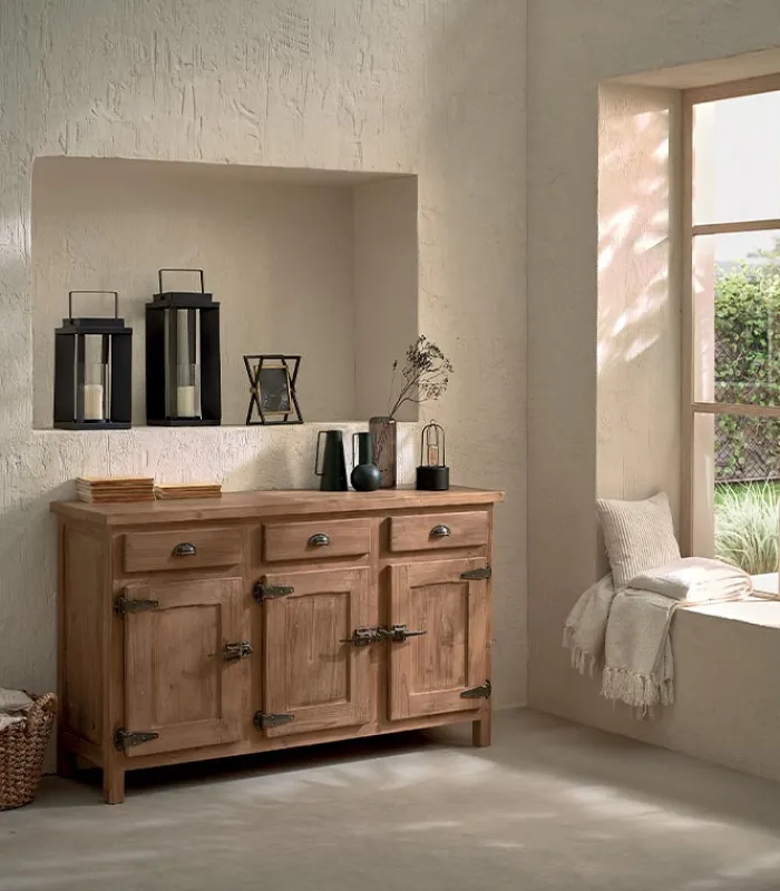 Bahuts & Vaisseliers|Cocktail Scandinave Bahut pin recyclé 3 portes COTTAGE