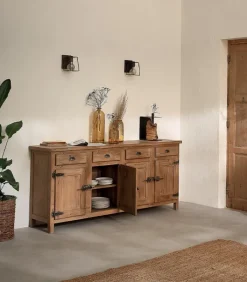 Bahuts & Vaisseliers|Cocktail Scandinave Bahut pin recyclé 4 portes COTTAGE