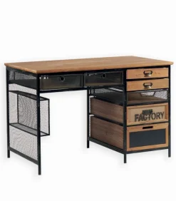 Bureaux|Cocktail Scandinave Bureau bois & métal 7 tiroirs WENDY