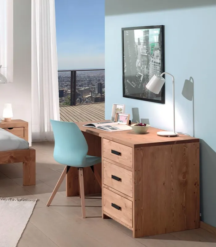 Bureaux|Cocktail Scandinave Bureau pin massif ciré 3 tiroirs MALMOE