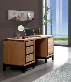 Bureaux|Cocktail Scandinave Bureau pin massif huilé 2 caissons FOX