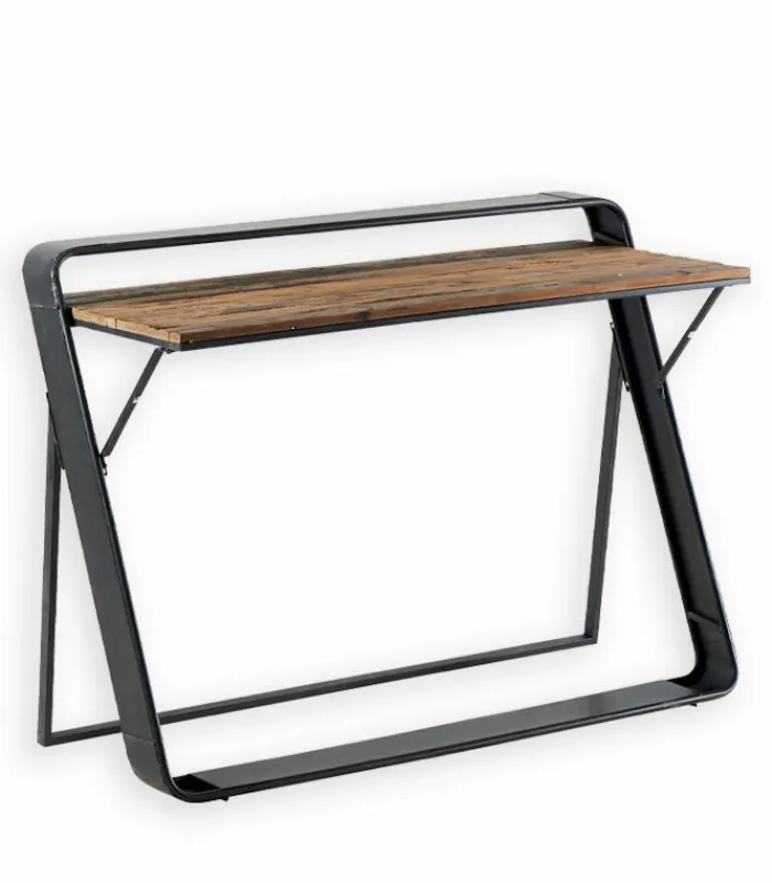 Bureaux|Cocktail Scandinave Bureau sapin massif vieilli & métal SKOVE