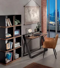 Bureaux|Cocktail Scandinave Bureau sapin massif vieilli & métal SKOVE