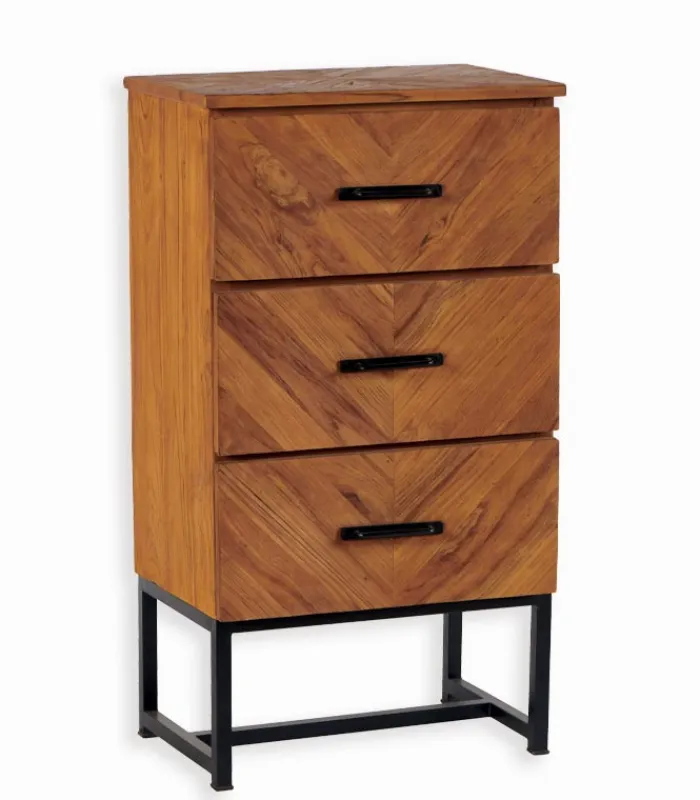 Découvrez Nos Meubles En Teck|Commodes|Cocktail Scandinave Chiffonnier teck recyclé 3 tiroirs RAMA