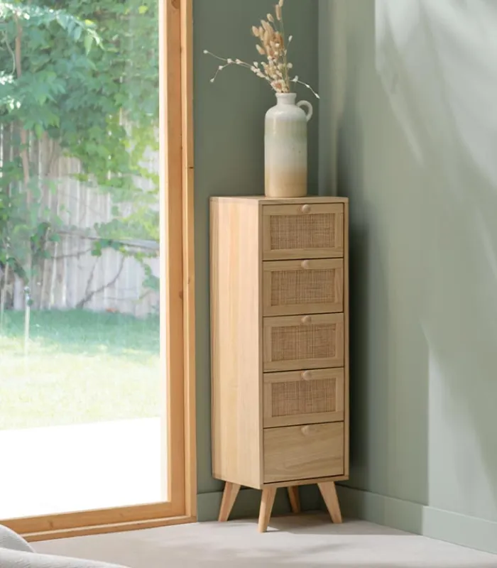 Commodes|Cocktail Scandinave Commode bois 5 tiroirs TONLE