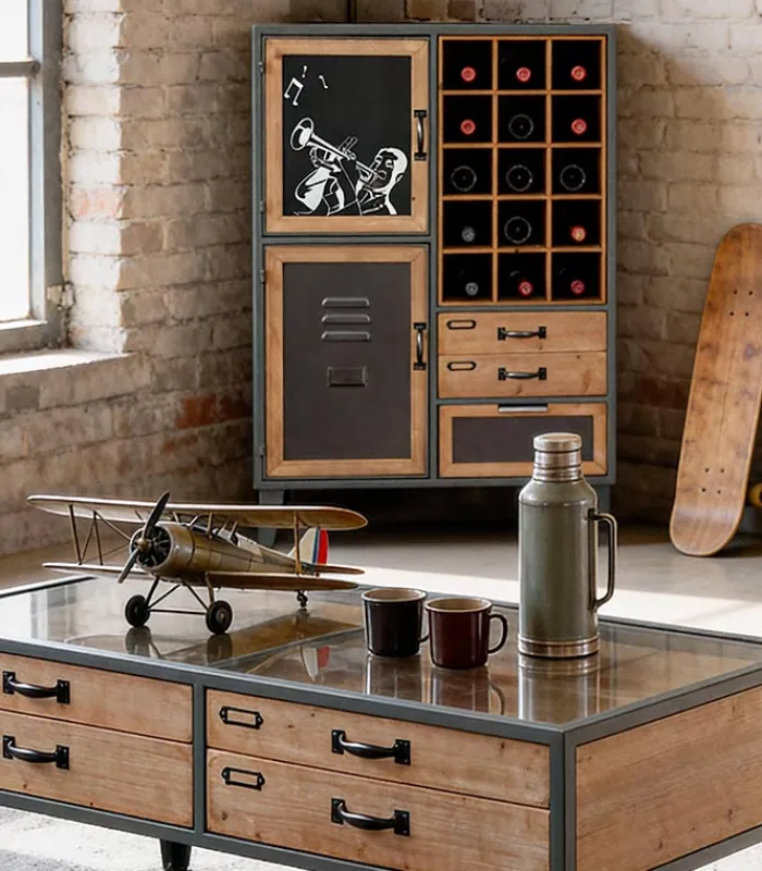 Commodes Déco|Cocktail Scandinave Commode MINDY avec 15 casiers à vin