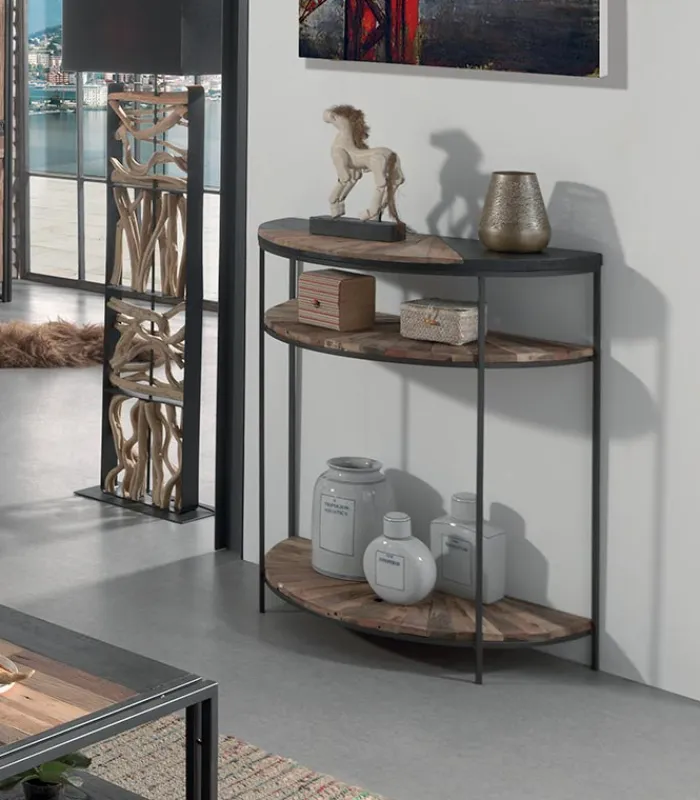 Consoles & Sellettes|Cocktail Scandinave Console bois de bateau et métal FACTORY