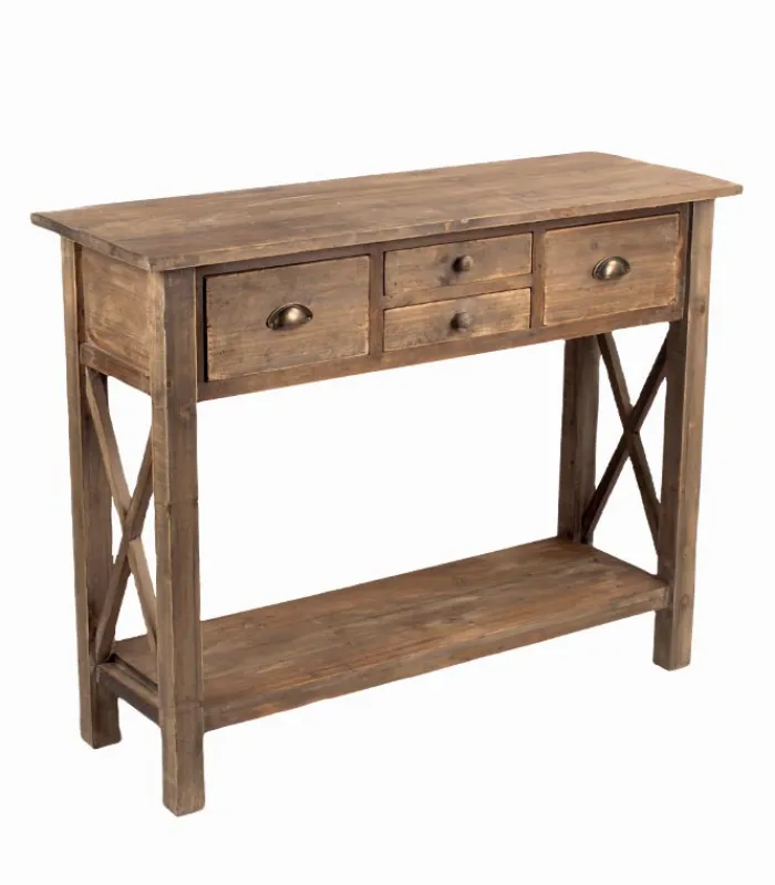 Consoles & Sellettes|Cocktail Scandinave Console sapin ANTIGO 4 tiroirs