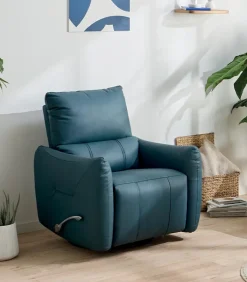 Fauteuils|Cocktail Scandinave Fauteuil relax tournant cuir bleu WINDLEY