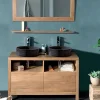 Meubles Avec Vasques|Cocktail Scandinave Meuble bois 2 tiroirs et 2 vasques rondes en pierre – STONE