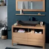 Meubles Avec Vasques|Cocktail Scandinave Meuble bois 2 tiroirs et vasque longue en pierre – STONE