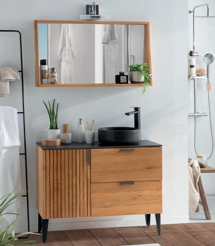 Meubles Avec Vasques|Cocktail Scandinave Meuble chêne plan et vasque en pierre – STONE