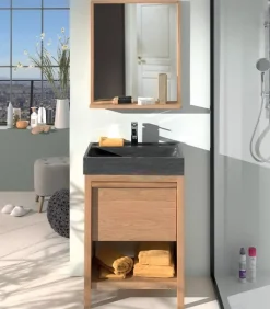 Meubles Avec Vasques|Cocktail Scandinave Meuble chêne 1 tiroir avec vasque en pierre – STONE