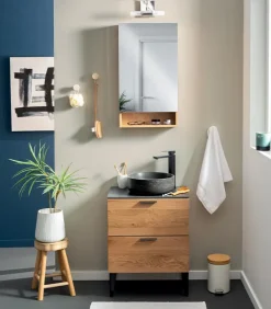 Meubles Avec Vasques|Cocktail Scandinave Meuble chêne 2 tiroirs avec vasque en pierre – STONE