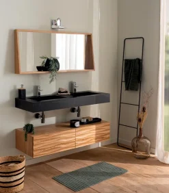 Meubles Avec Vasques|Cocktail Scandinave Meuble mural 2 tiroirs et vasque double pierre – GREENLAND