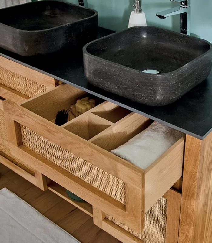Meubles Avec Vasques|Cocktail Scandinave Meuble salle de bain double vasque pierre – STONE