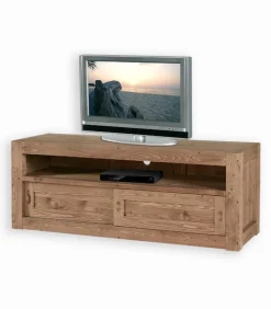 Meubles Tv|Cocktail Scandinave Meuble TV pin massif ciré 2 portes MOVING