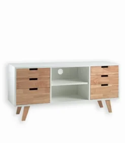 Meubles Tv|Cocktail Scandinave Meuble TV RICK en bois teinté blanc