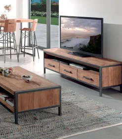 Découvrez Nos Meubles En Teck|Meubles Tv|Cocktail Scandinave Meuble TV teck recyclé et fer vieilli BROWTON