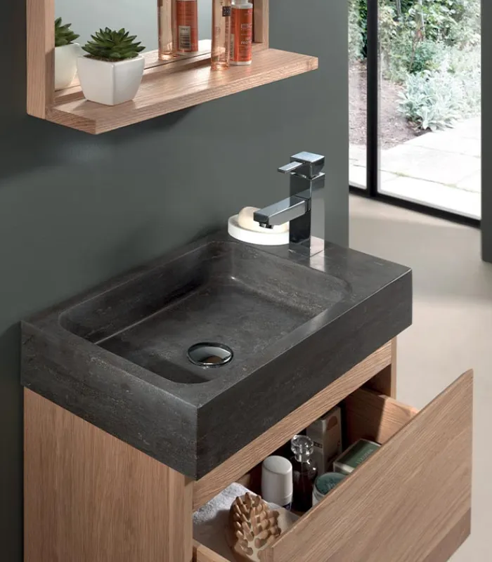 Meubles Avec Vasques|Cocktail Scandinave Meuble vasque en chêne et pierre naturelle – STONE