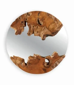 Découvrez Nos Meubles En Teck|Miroirs & Cloisons|Cocktail Scandinave Miroir rond teck recyclé ELO