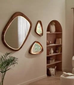 Découvrez Nos Meubles En Teck|Miroirs & Cloisons|Cocktail Scandinave Miroir teck recyclé ELIAS avec LED
