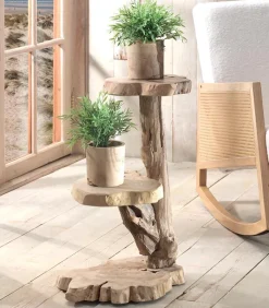 Découvrez Nos Meubles En Teck|Cocktail Scandinave Porte-plantes teck 2 plateaux UNGA
