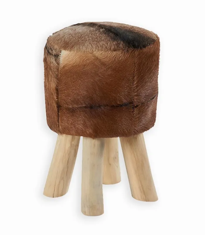 Poufs, Tabourets & Bancs|Poufs, Tabourets & Bancs|Cocktail Scandinave Pouf teck et peau GREENFIELD