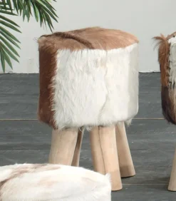 Poufs, Tabourets & Bancs|Poufs, Tabourets & Bancs|Cocktail Scandinave Pouf teck et peau GREENFIELD