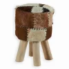 Poufs, Tabourets & Bancs|Poufs, Tabourets & Bancs|Cocktail Scandinave Pouf teck et peau naturelle AMIRA