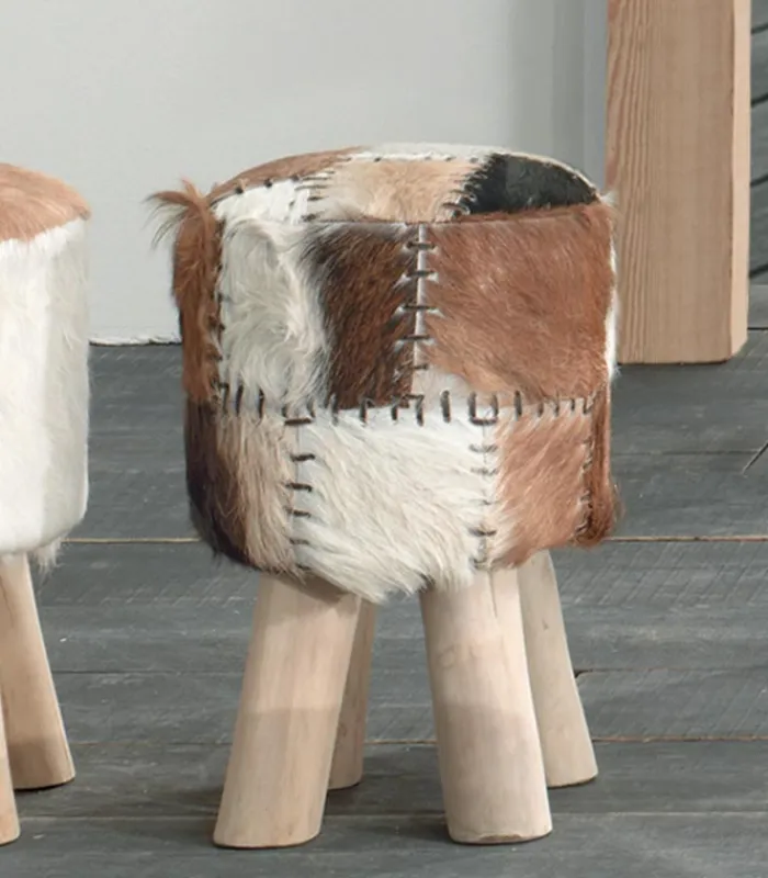 Poufs, Tabourets & Bancs|Poufs, Tabourets & Bancs|Cocktail Scandinave Pouf teck et peau naturelle AMIRA