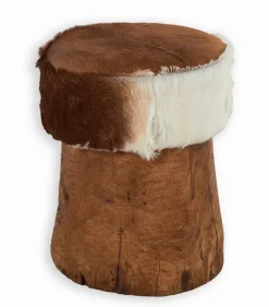 Poufs, Tabourets & Bancs|Poufs, Tabourets & Bancs|Cocktail Scandinave Pouf teck & peau NATURE