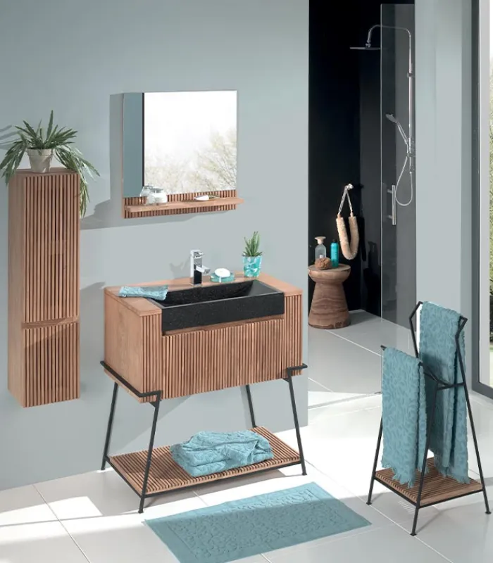 Découvrez Nos Meubles En Teck|Meubles Avec Vasques|Cocktail Scandinave Salle de bains en teck MALANGA