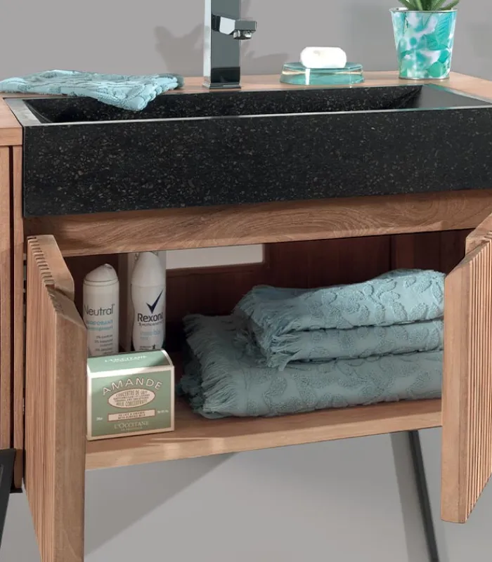 Découvrez Nos Meubles En Teck|Meubles Avec Vasques|Cocktail Scandinave Salle de bains en teck MALANGA