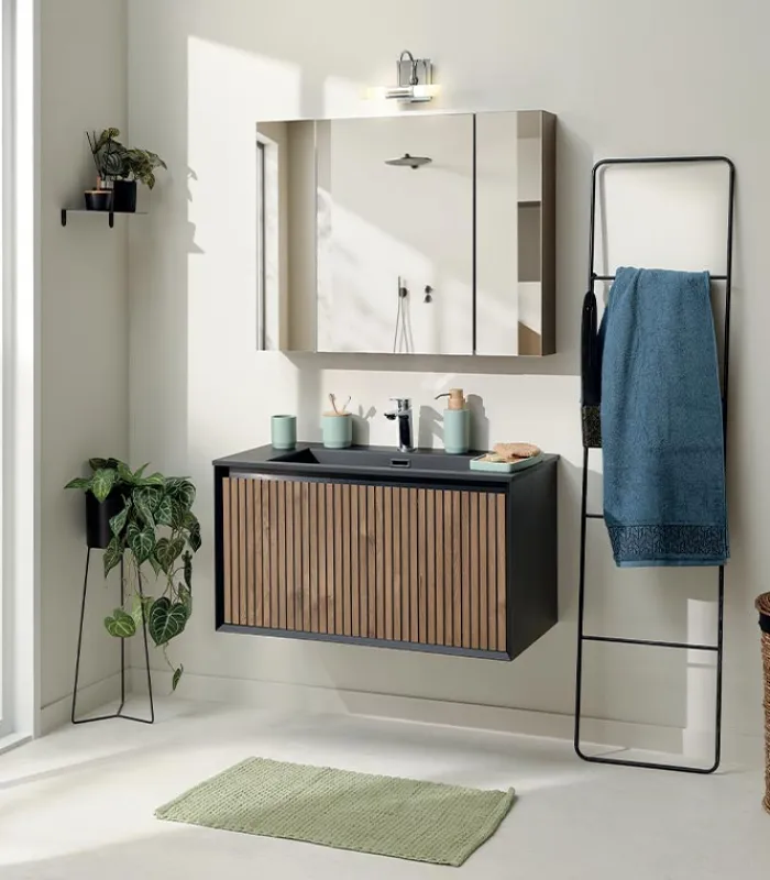Meubles Avec Vasques|Cocktail Scandinave Salle de bains mural vasque noire MANLY