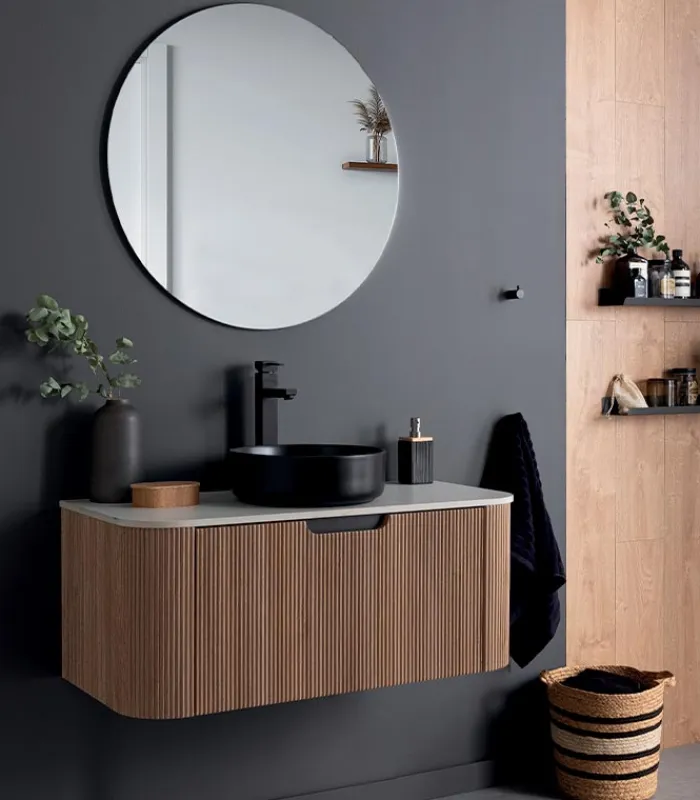 Meubles Avec Vasques|Cocktail Scandinave Salle de bains mural vasque ronde noire MALLOW