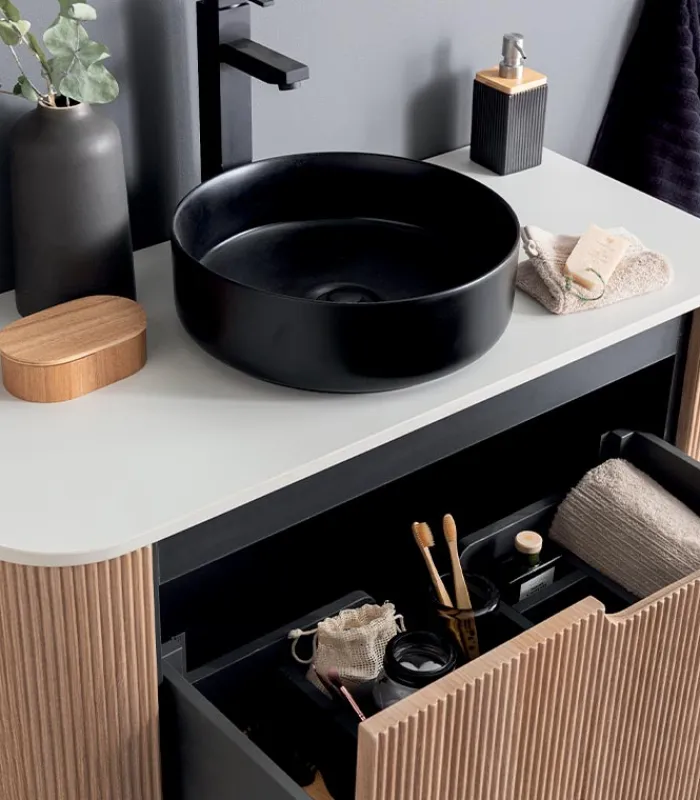 Meubles Avec Vasques|Cocktail Scandinave Salle de bains mural vasque ronde noire MALLOW