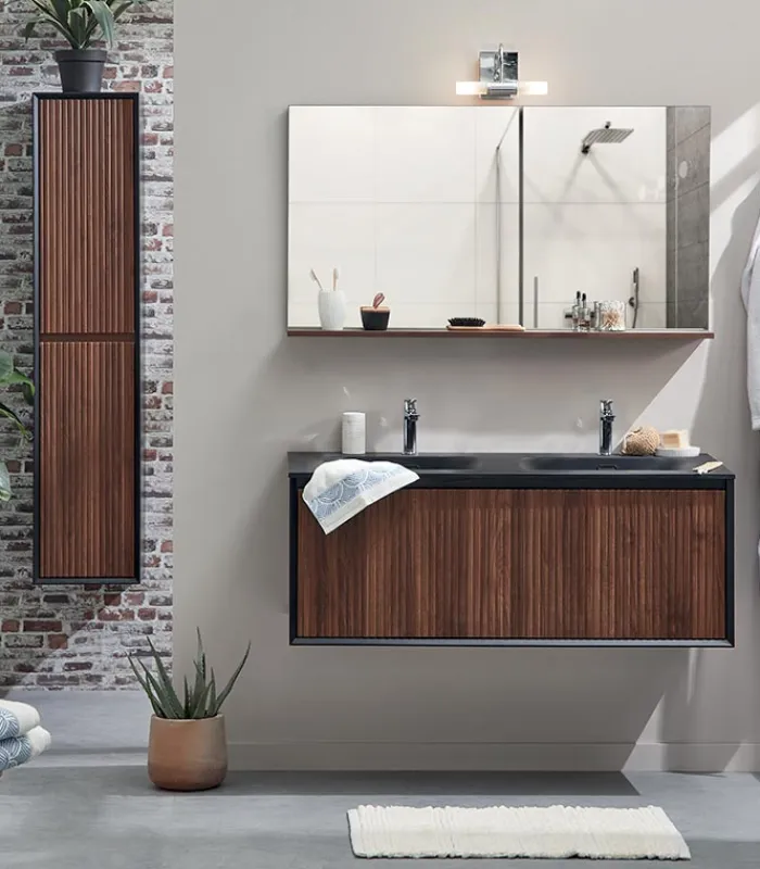 Meubles Avec Vasques|Cocktail Scandinave Salle de bains mural vasques noires AMADORA