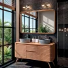 Découvrez Nos Meubles En Teck|Meubles Avec Vasques|Cocktail Scandinave Salle de bains teck double vasque en pierre MAUI