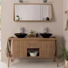 Découvrez Nos Meubles En Teck|Meubles Avec Vasques|Cocktail Scandinave Salle de bains teck double vasque noire NAGALI