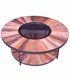 Tables Basses|Cocktail Scandinave Table basse bois de bateau BADU double plateau Ø 100 cm