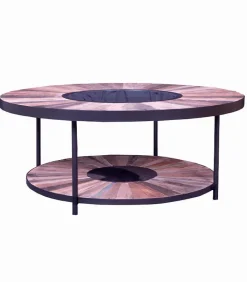 Tables Basses|Cocktail Scandinave Table basse bois de bateau BADU double plateau Ø 100 cm